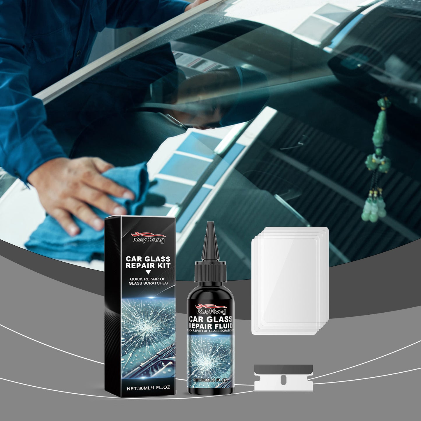 Rayhong Car Repair Kit, Windshield Crack Repair Fluid To Improve Vision Clarity Tool