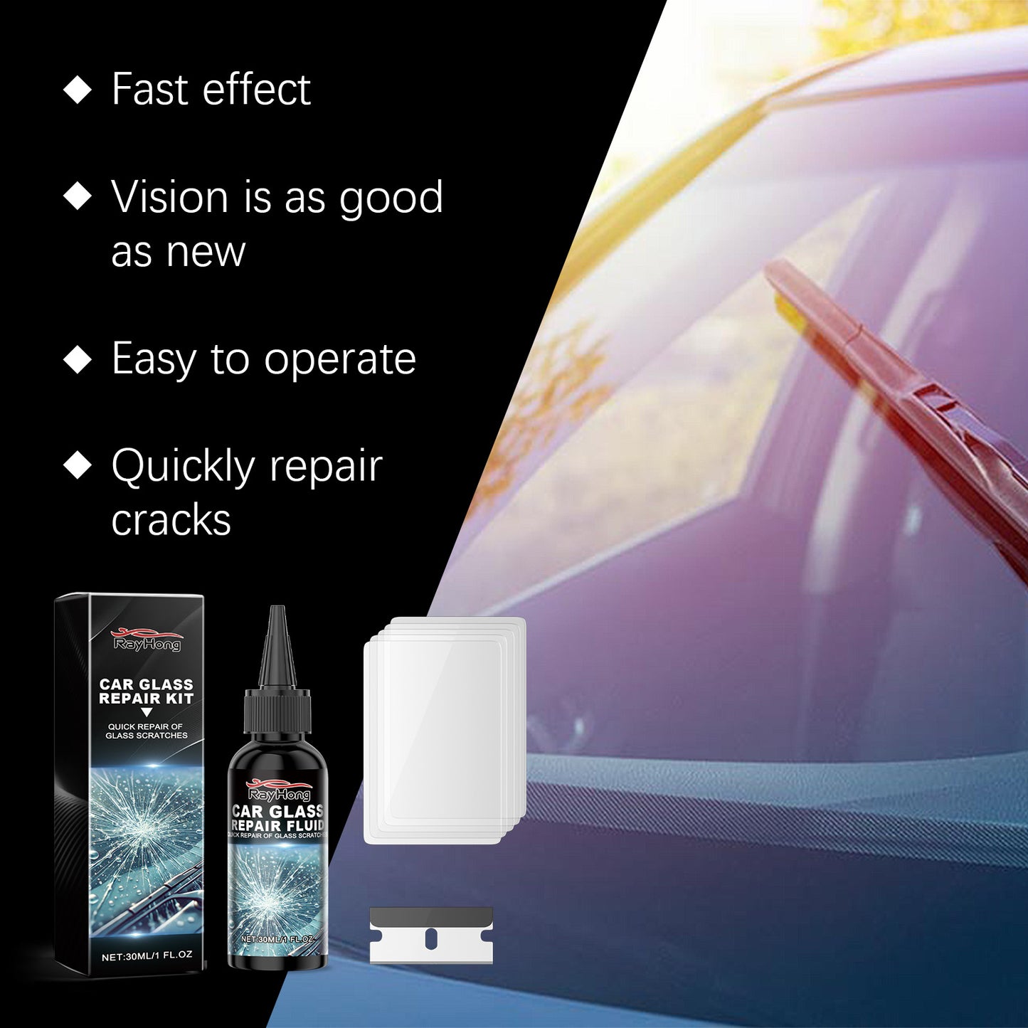 Rayhong Car Repair Kit, Windshield Crack Repair Fluid To Improve Vision Clarity Tool